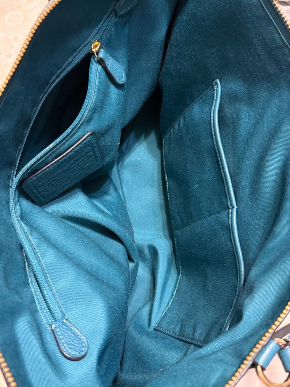 Coach Teal Pebbled Leather Shoulder Tote with Gold Hardware - Picture 12 of 14